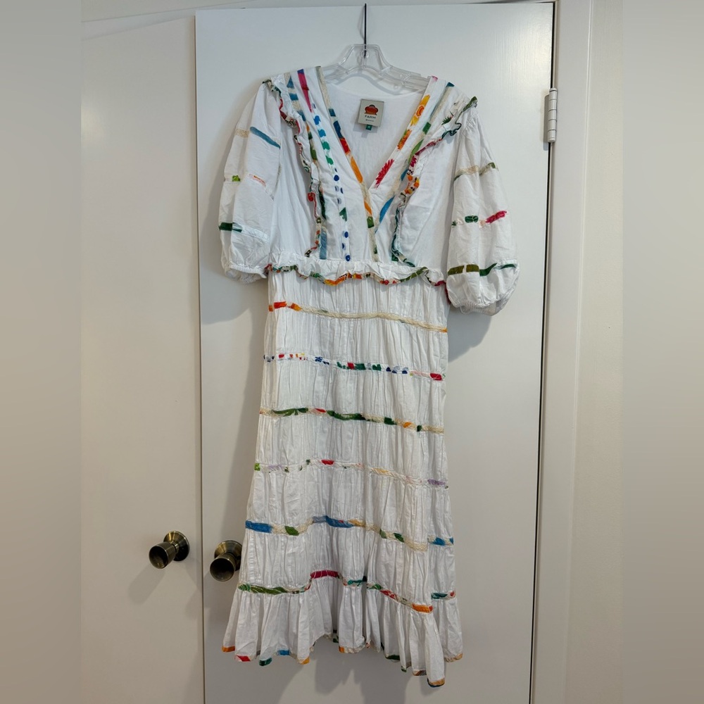 FARM Rio White Cream Ruffled Tiered Maxi Dress